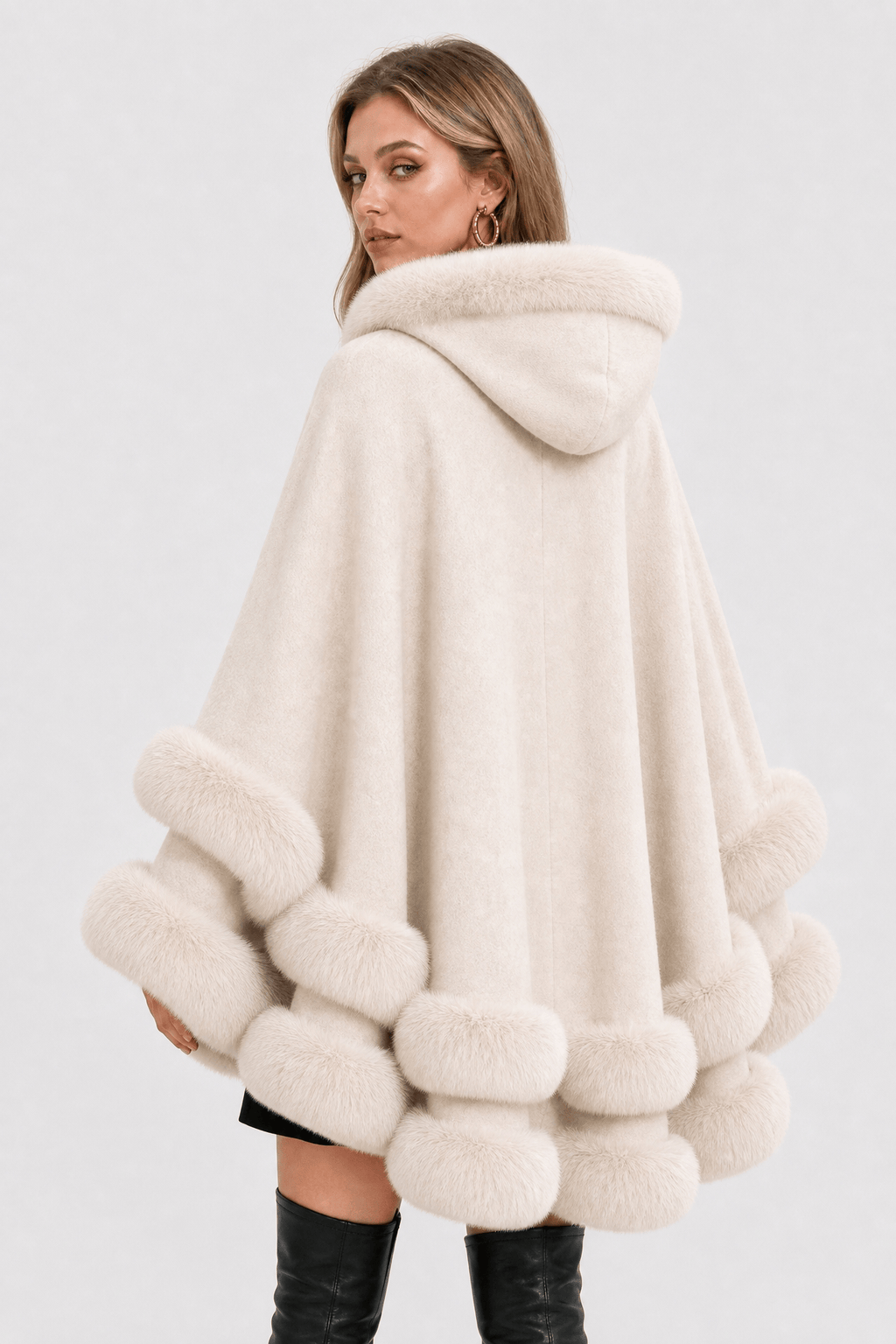 Cape Longue d'Hiver Femme Fourrure
