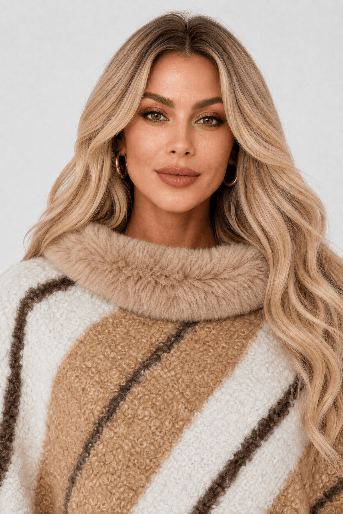 Cape Femme Beige Fourrure