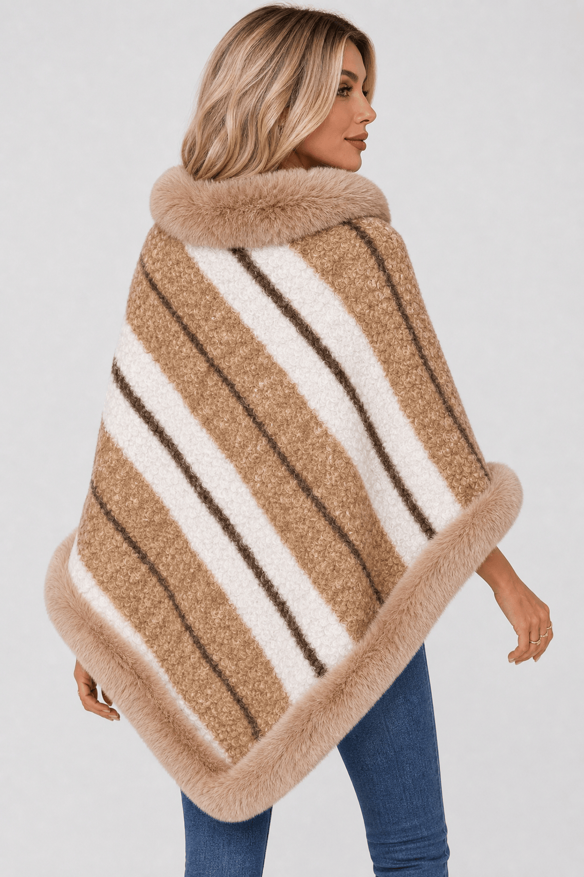 Cape Femme Beige Fourrure