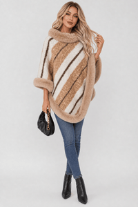 Cape Femme Beige Fourrure