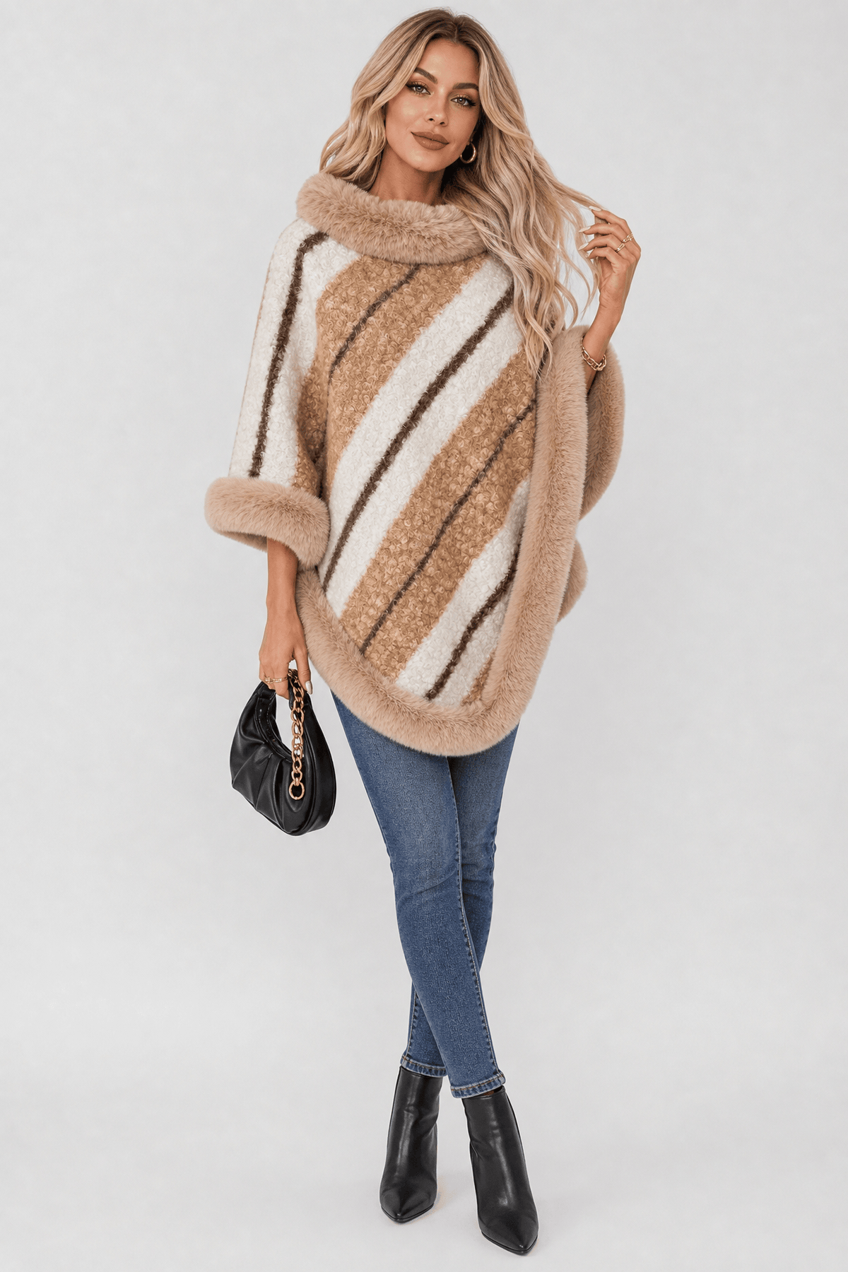 Cape Femme Beige Fourrure