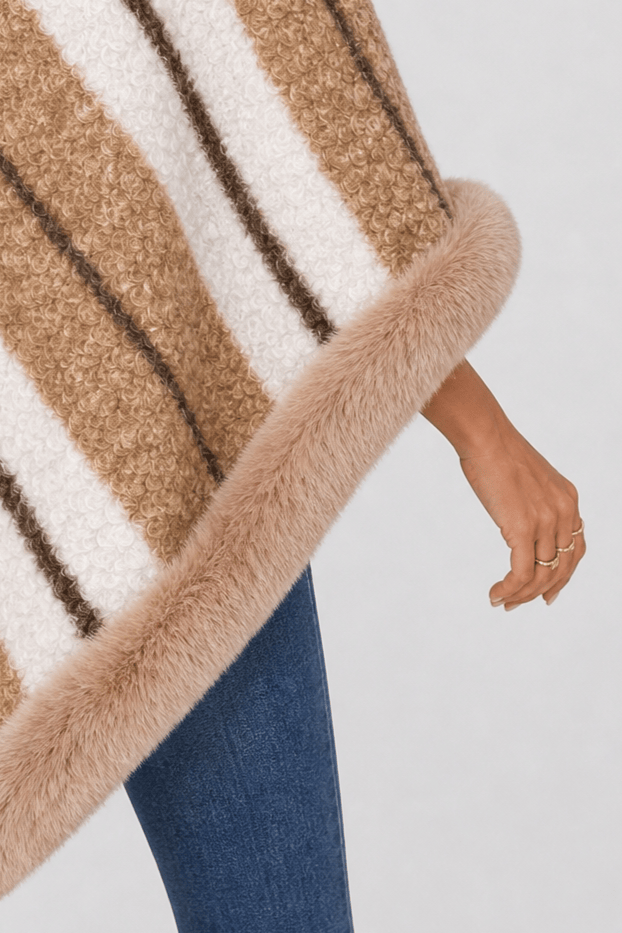Cape Femme Beige Fourrure