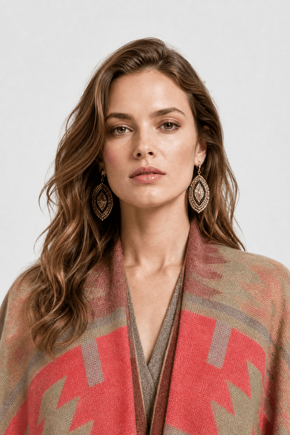 Cape Femme Beige à Franges