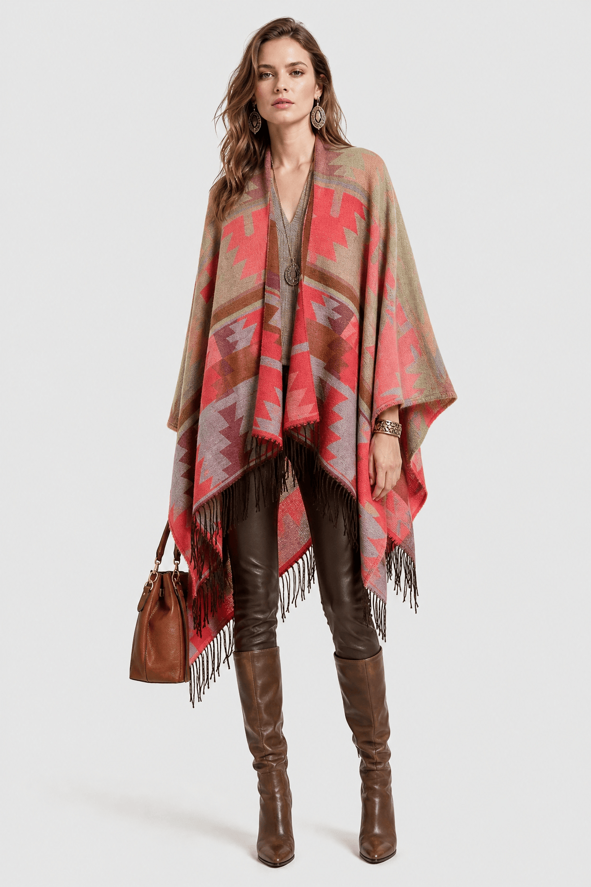 Cape Femme Beige à Franges