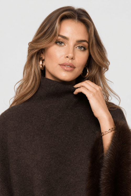 Cape Chaude Femme Fourrure Marron