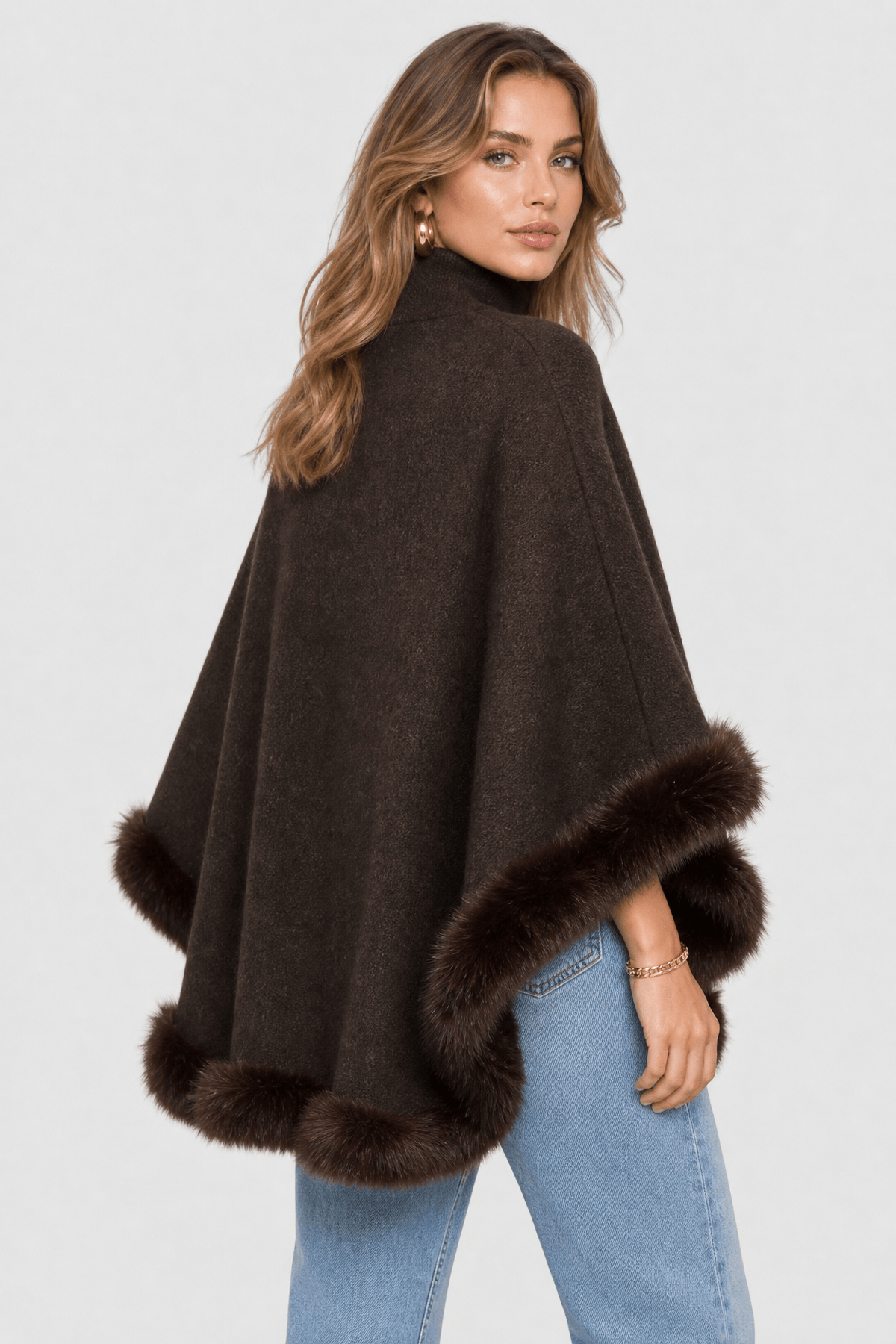Cape Chaude Femme Fourrure Marron