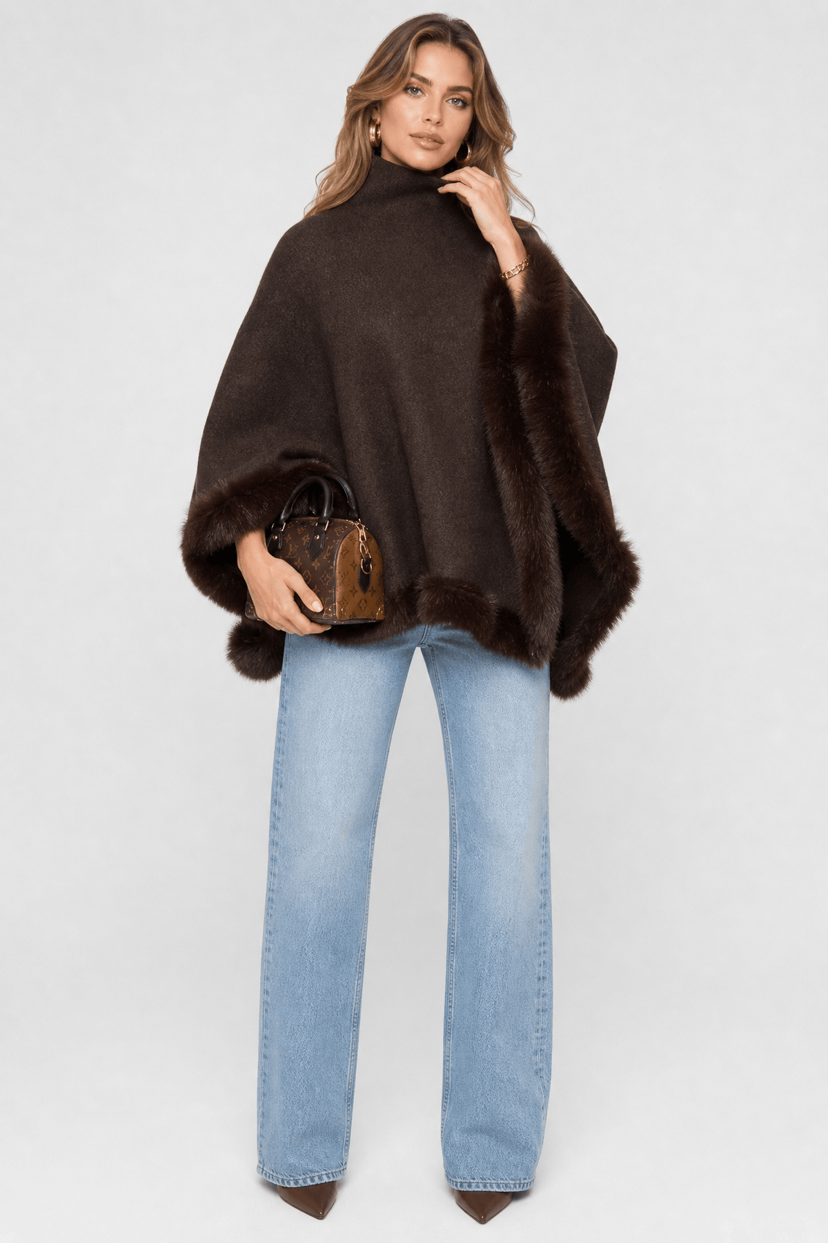 Cape Chaude Femme Fourrure Marron