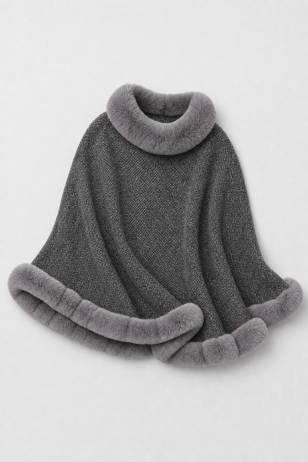 Cape Femme Col Fourrure Grise