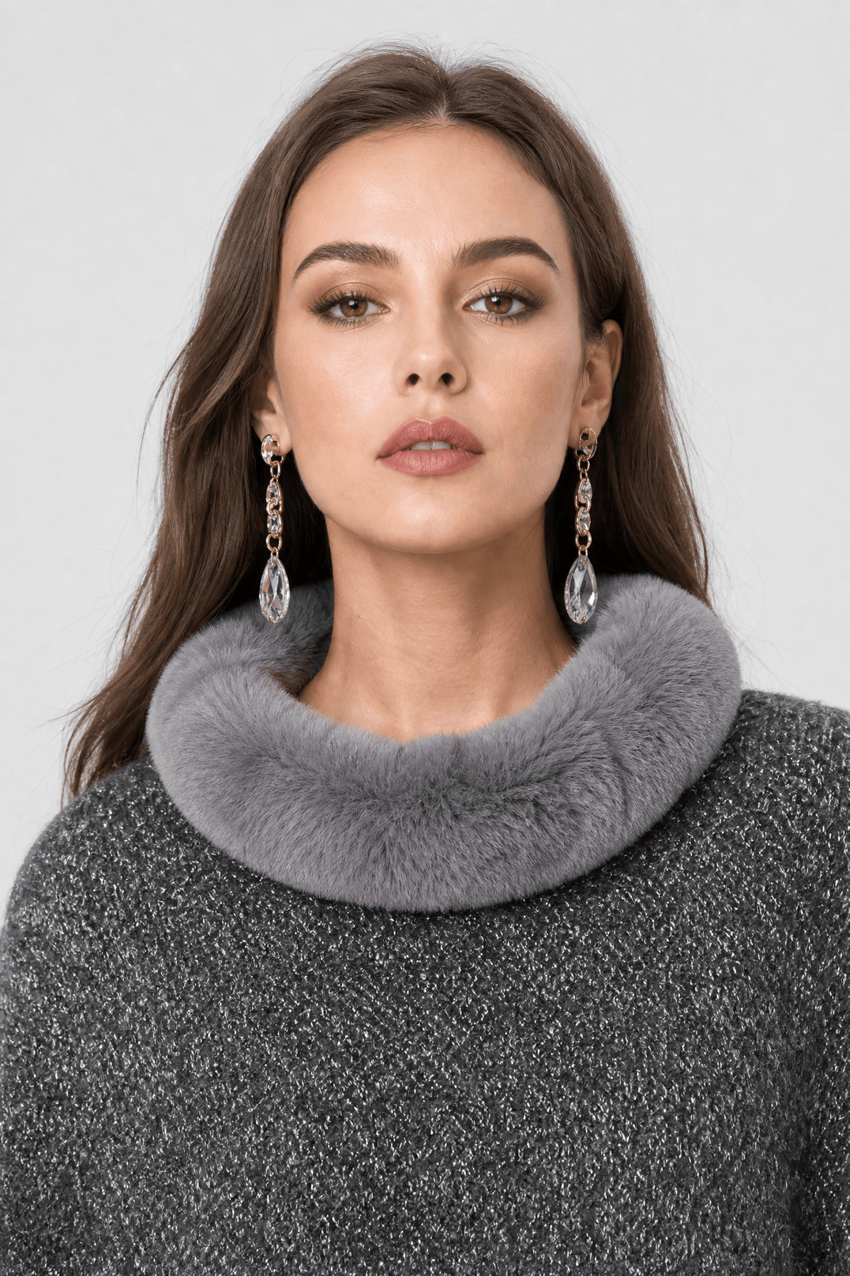 Cape Femme Col Fourrure Grise