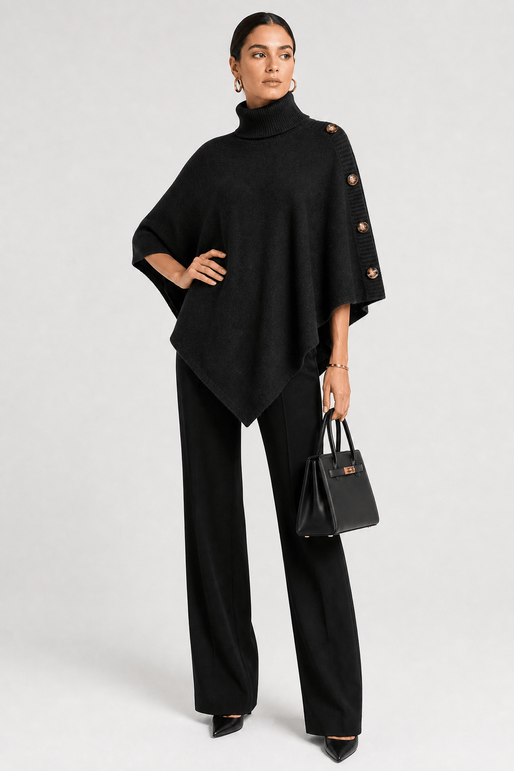 Cape Femme Noire Col Roulé