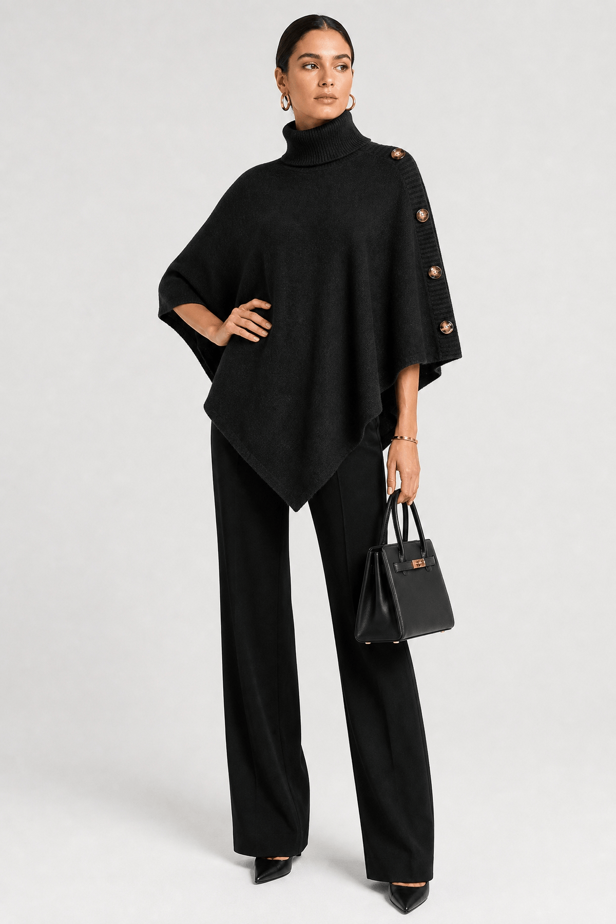 Cape Femme Noire Col Roulé