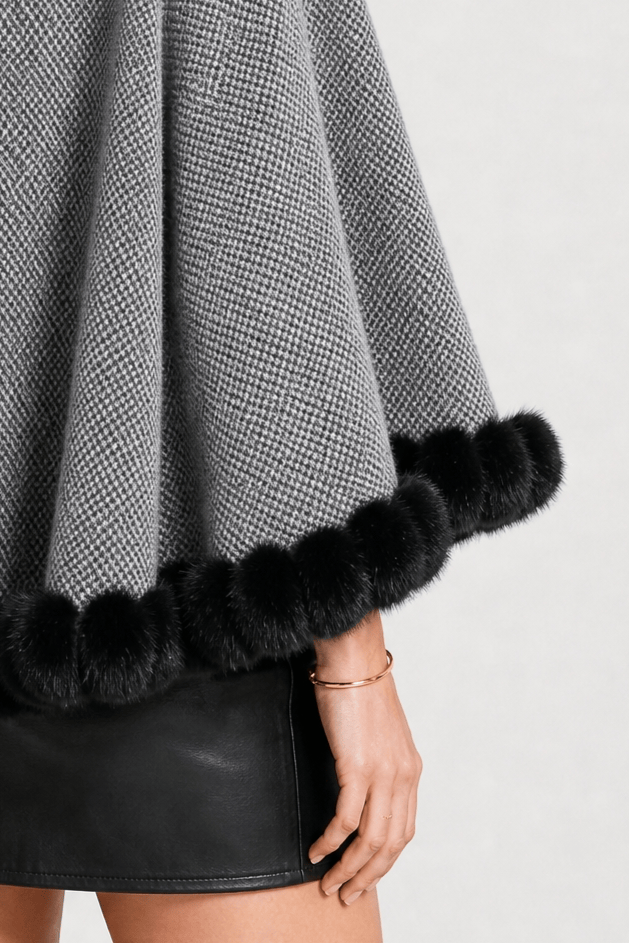 Cape Femme Fourrure Grise