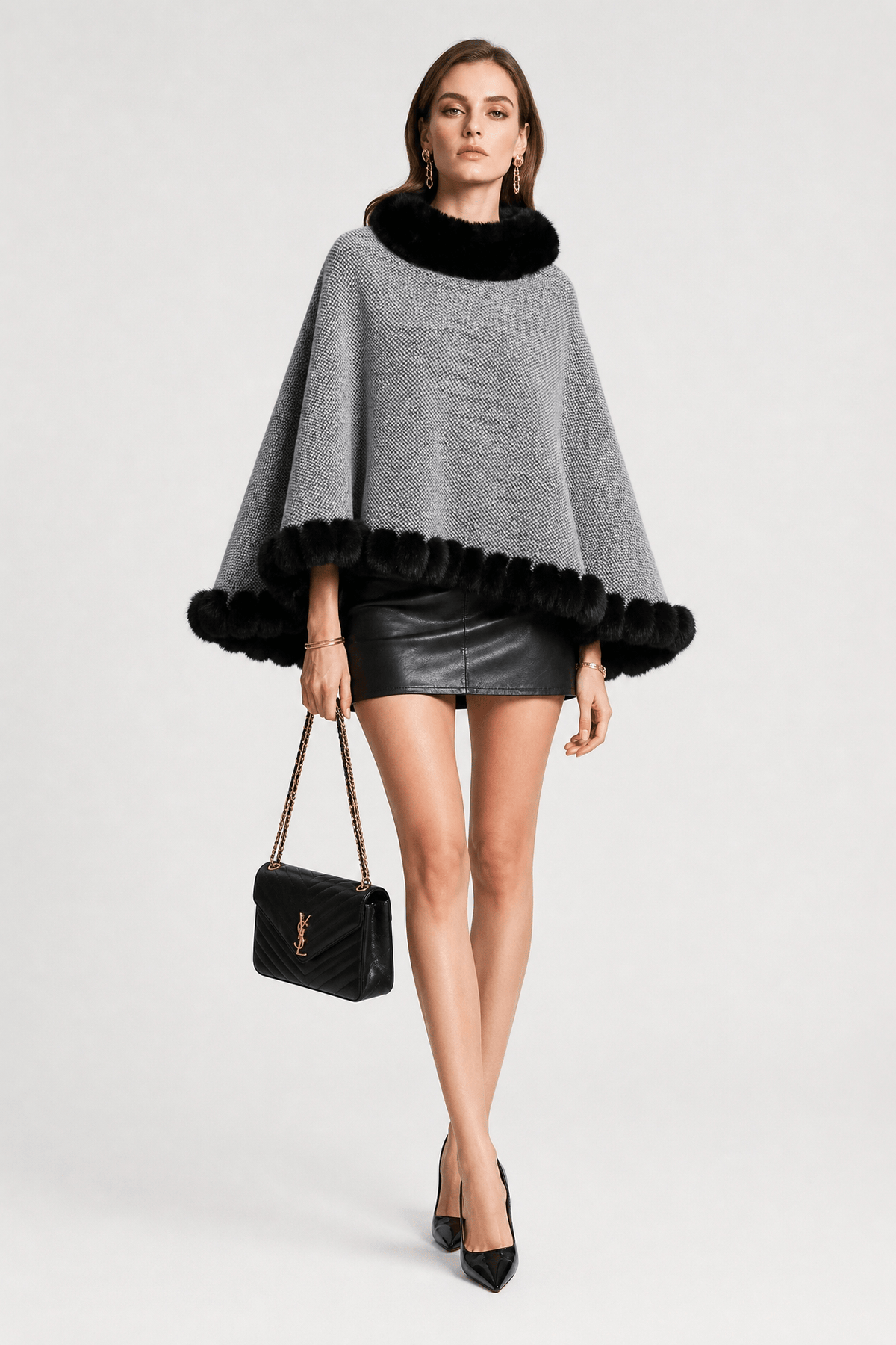 Cape Femme Fourrure Grise