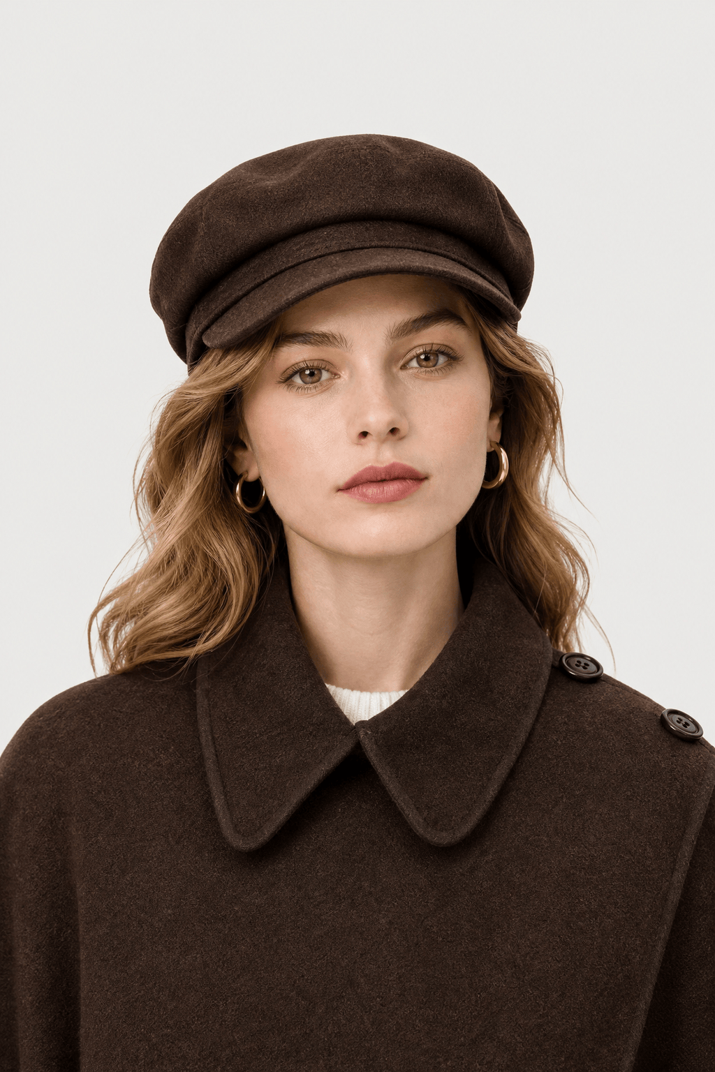 Veste Cape Femme Marron en Laine