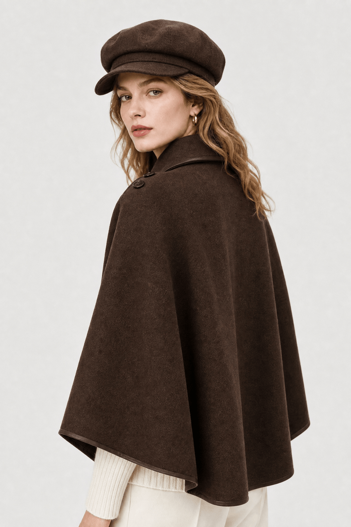 Veste Cape Femme Marron en Laine