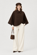 Veste Cape Femme Marron en Laine