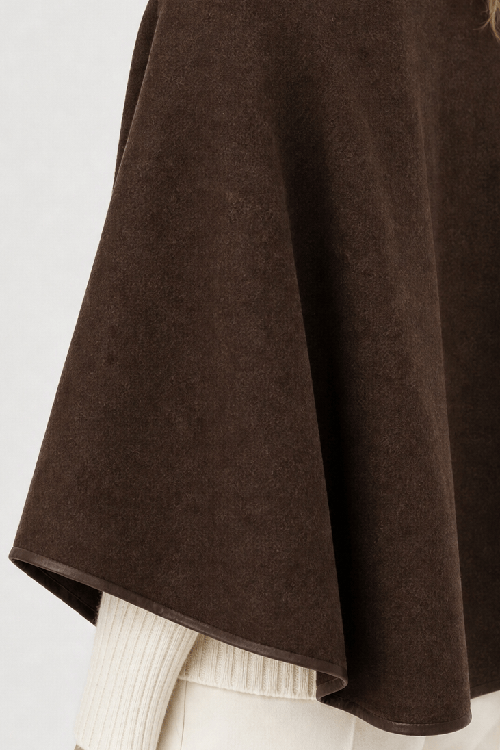 Veste Cape Femme Marron en Laine