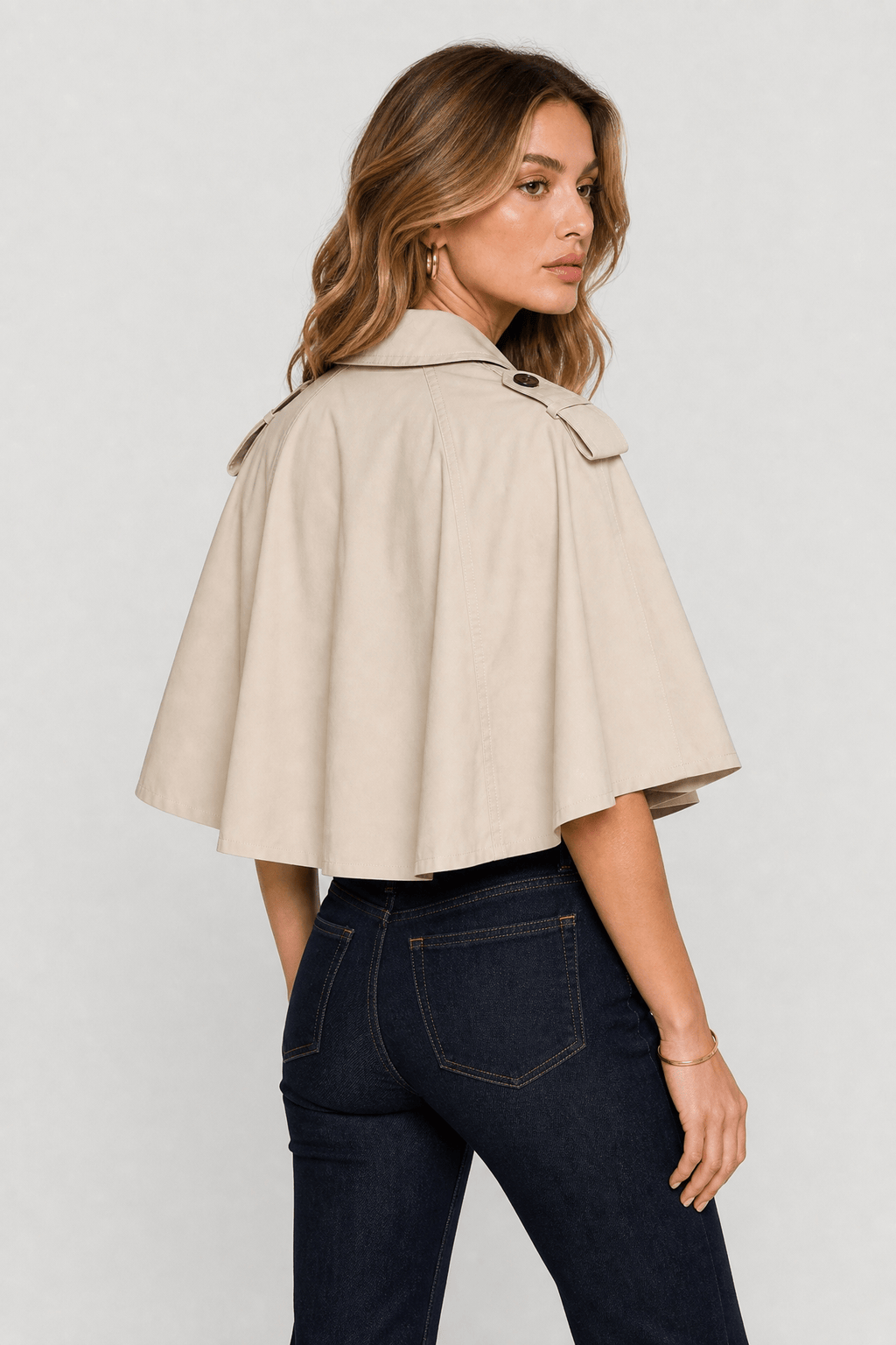 Veste Cape Femme Beige Courte