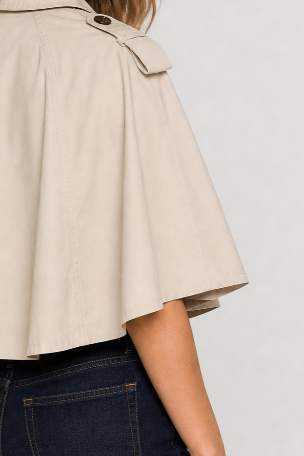 Veste Cape Femme Beige Courte