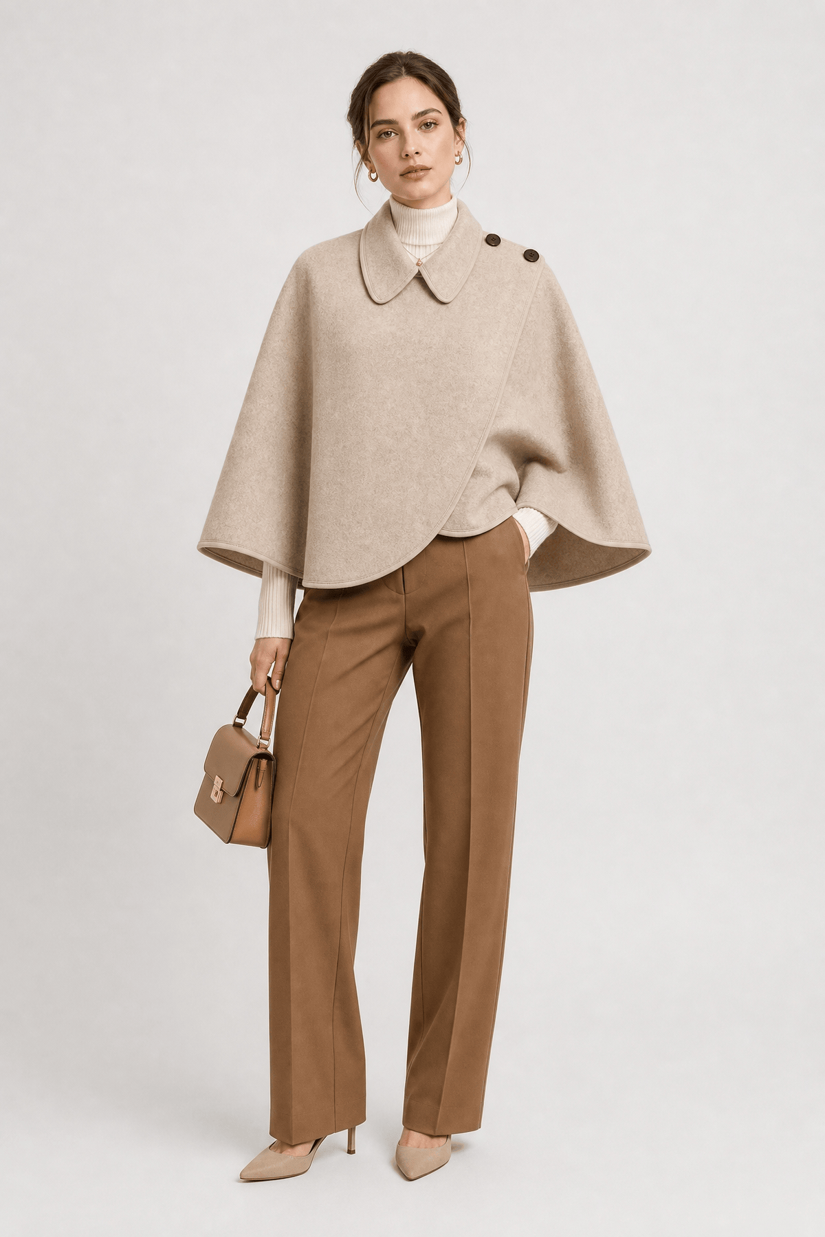 Manteau Cape Femme en Laine Beige