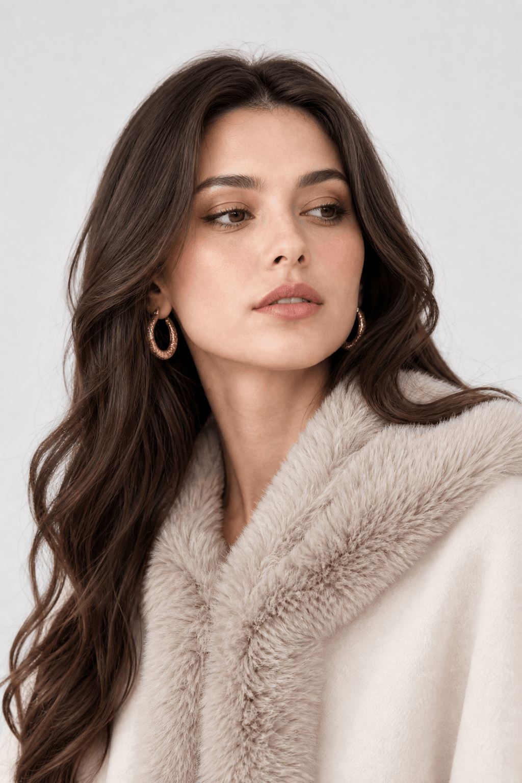 Cape Femme Capuche Fourrure Beige