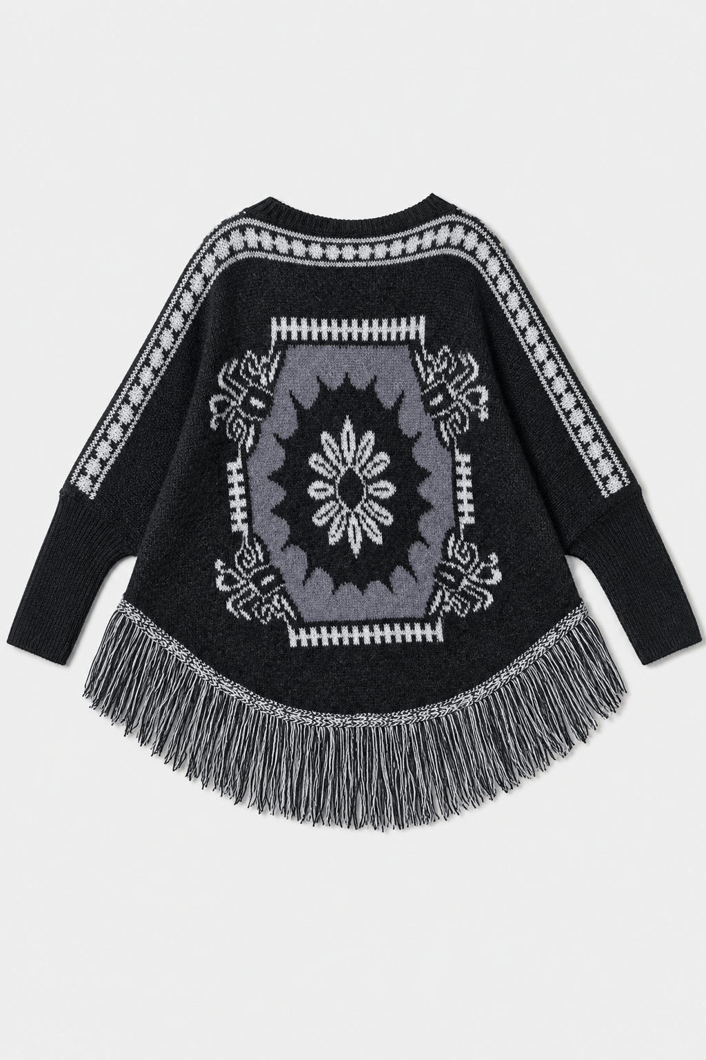 Cape Longue Femme Noire à Franges