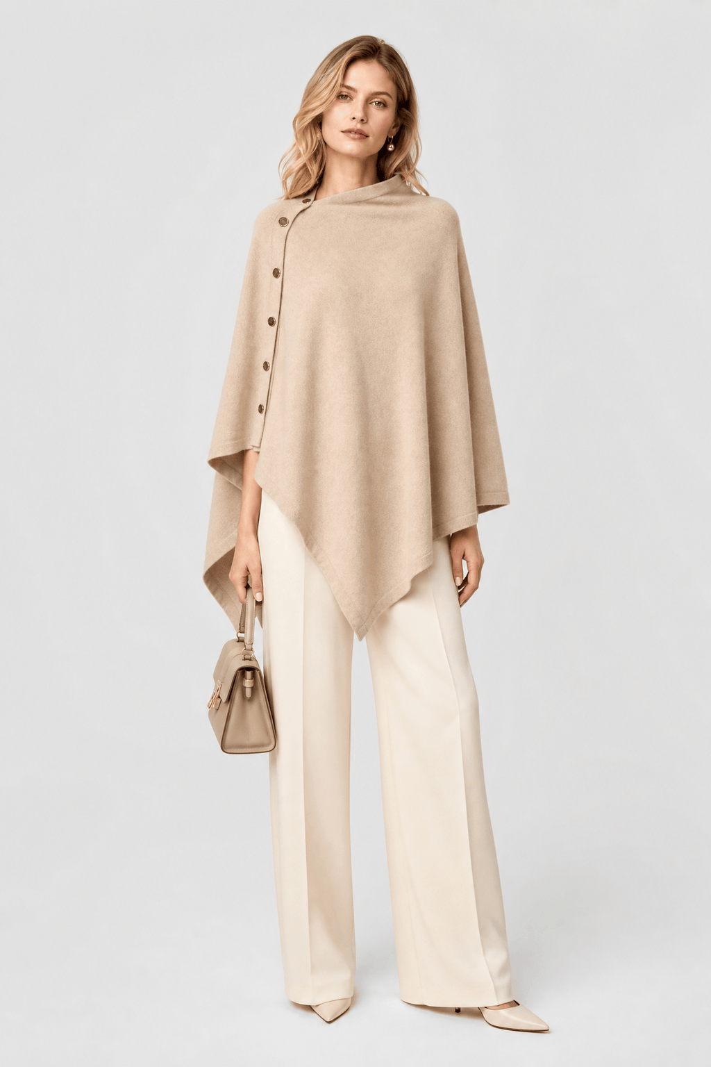 Cape Boutonnée Femme Beige
