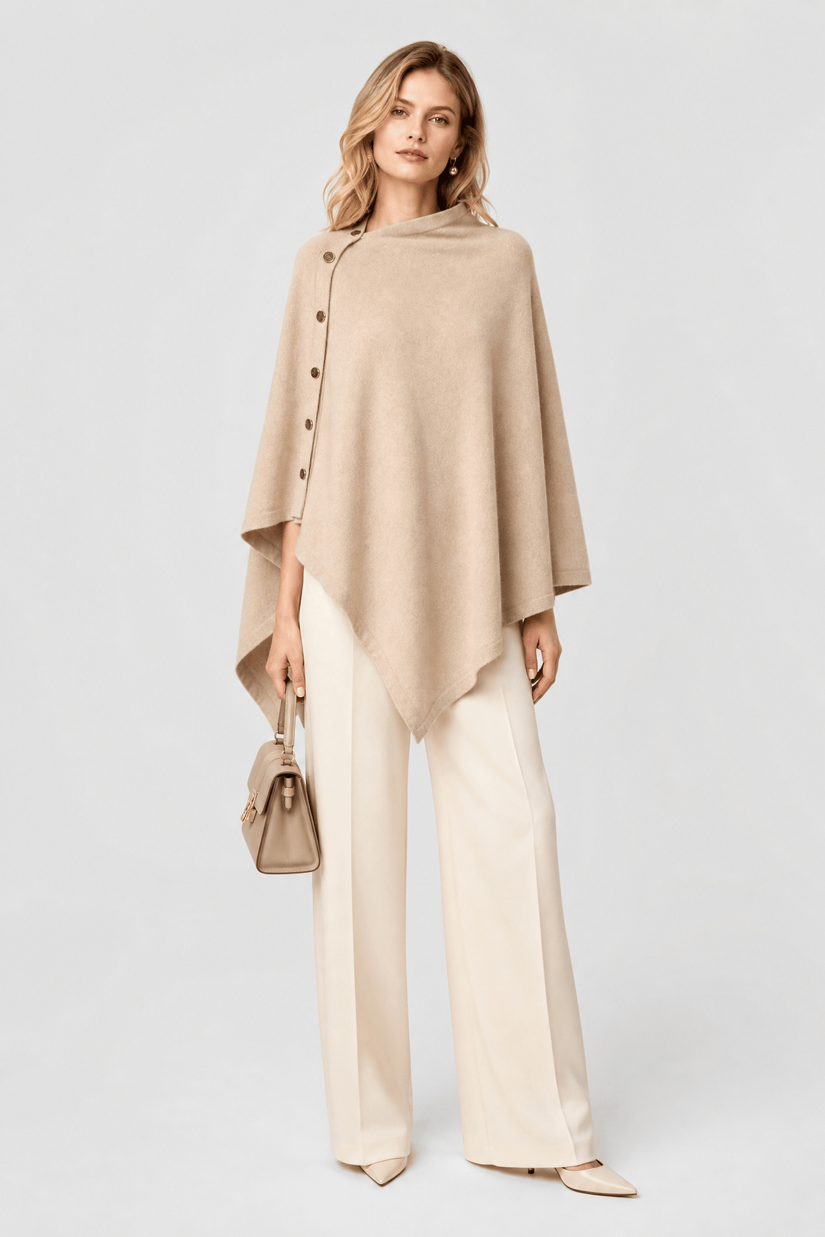 Cape Boutonnée Femme Beige
