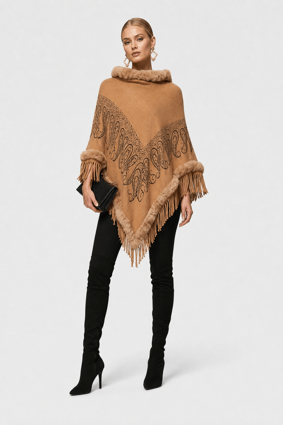 Cape Chocolat Femme à Franges