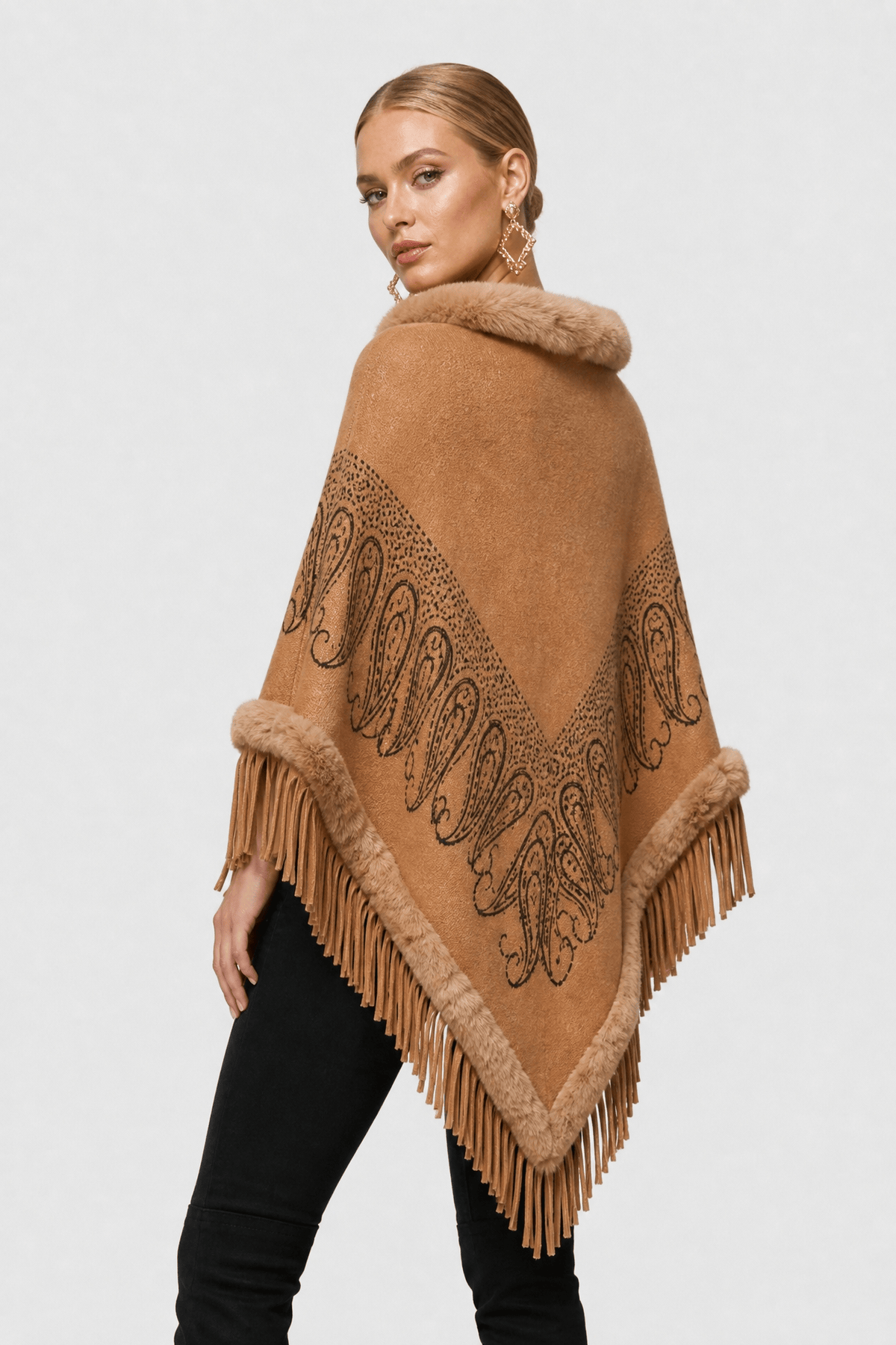 Cape Chocolat Femme à Franges